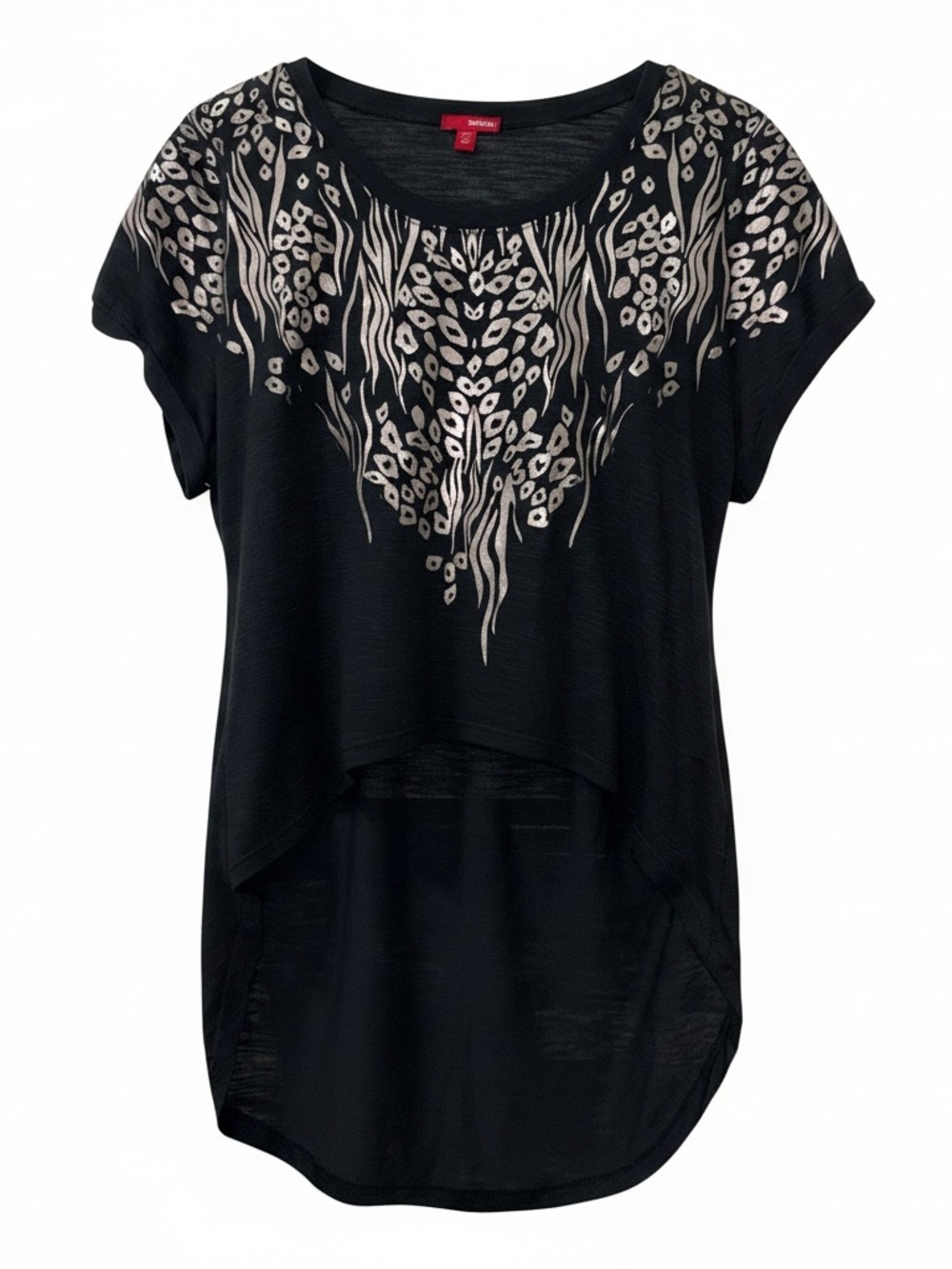 Bongo High Low Black Top with Gold Animal Print Size Large